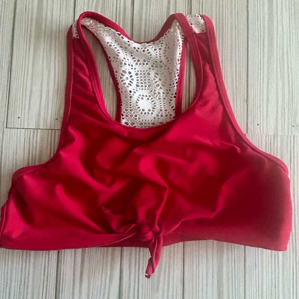 2/$15 Justice size 14 Red with lace detail Swimsuit Top